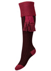 Women's burgundy sock with deep pink turnover and optional garter