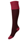 Women's burgundy sock with deep pink turnover