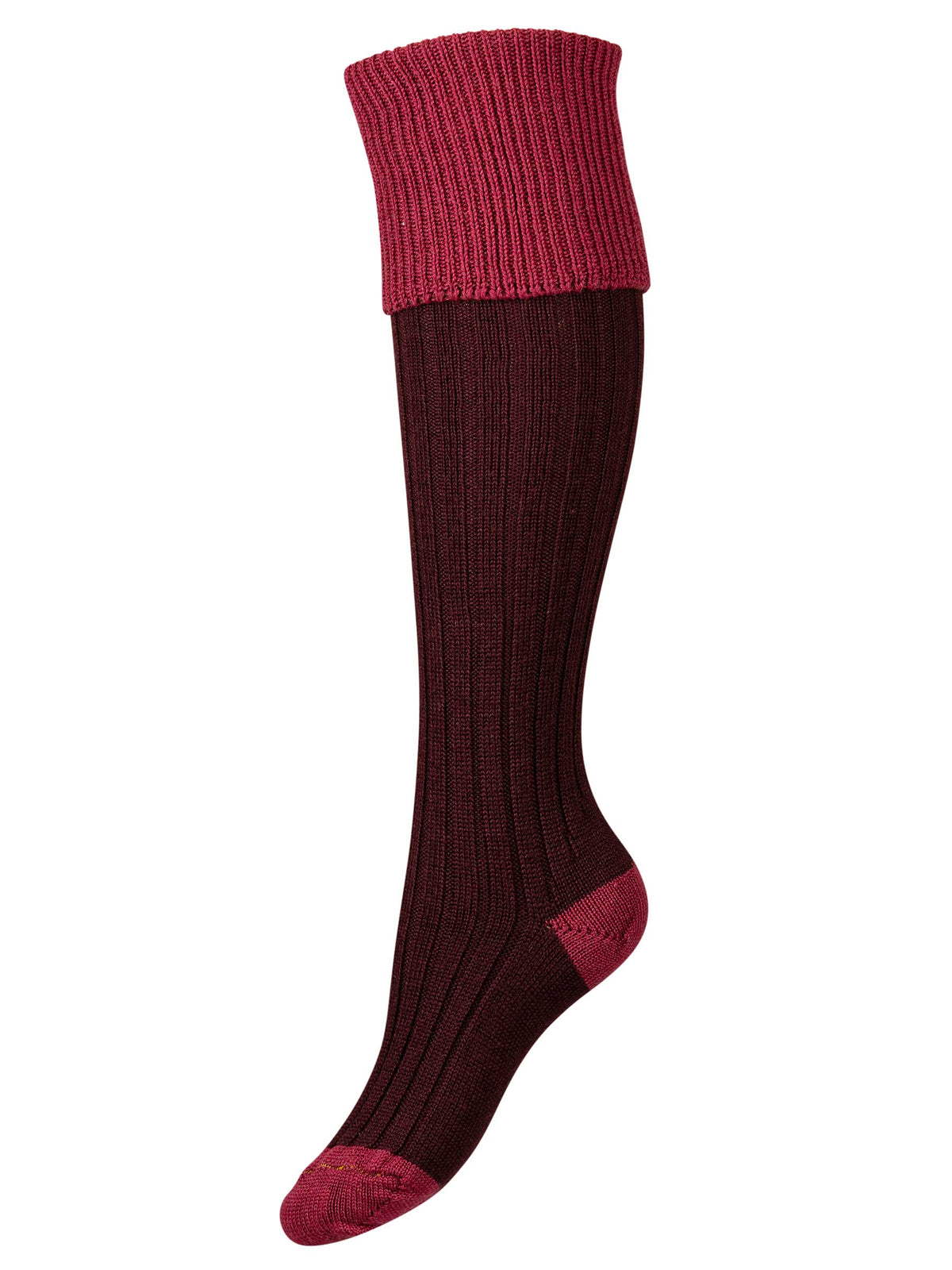 Women's burgundy sock with deep pink turnover