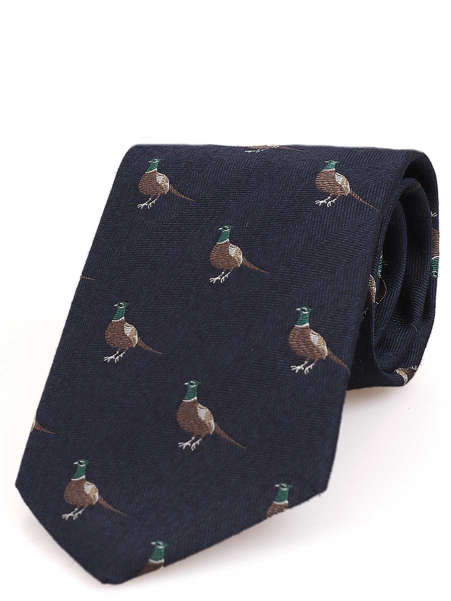 Atkinsons 'Standing Pheasant' Wool & Silk Woven Shooting Tie, Navy