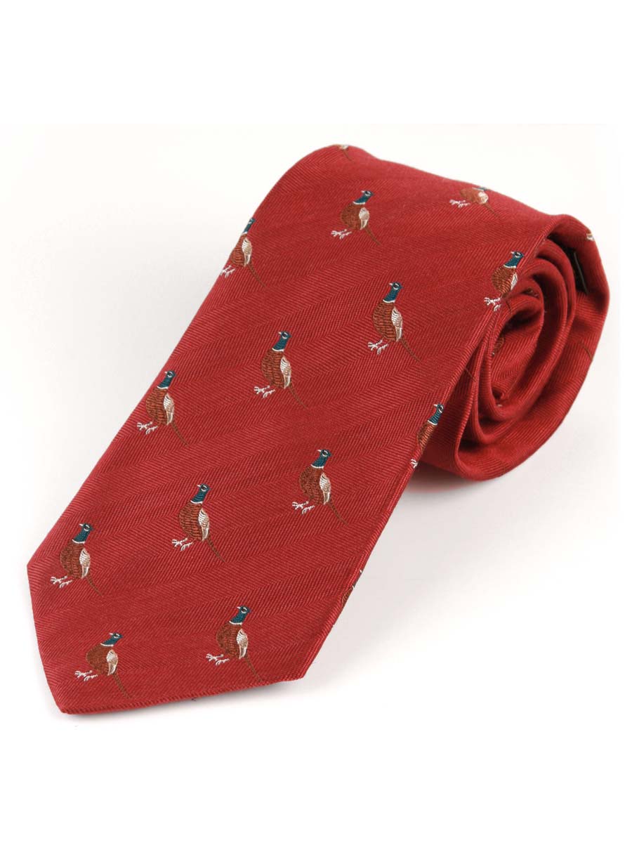 Atkinsons Standing Pheasant Wool & Silk Woven Shooting Tie, Red