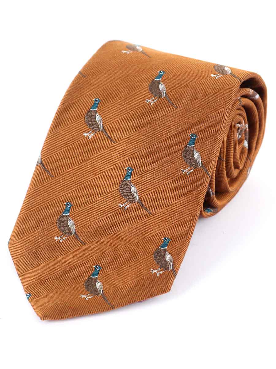 Atkinsons Standing Pheasant Wool & Silk Woven Shooting Tie, Rust