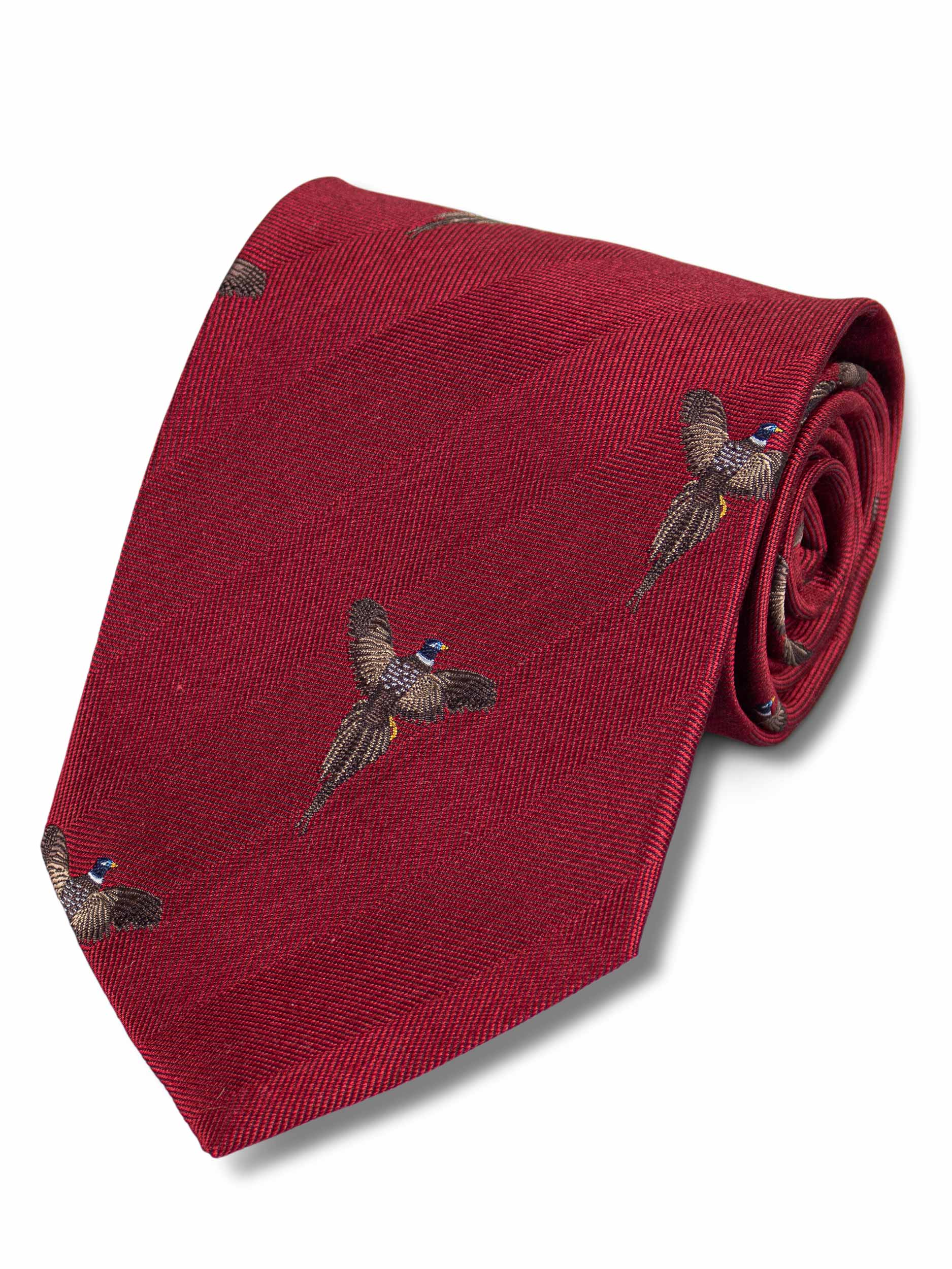 Woven Silk Pheasant Tie, Autumnal Red