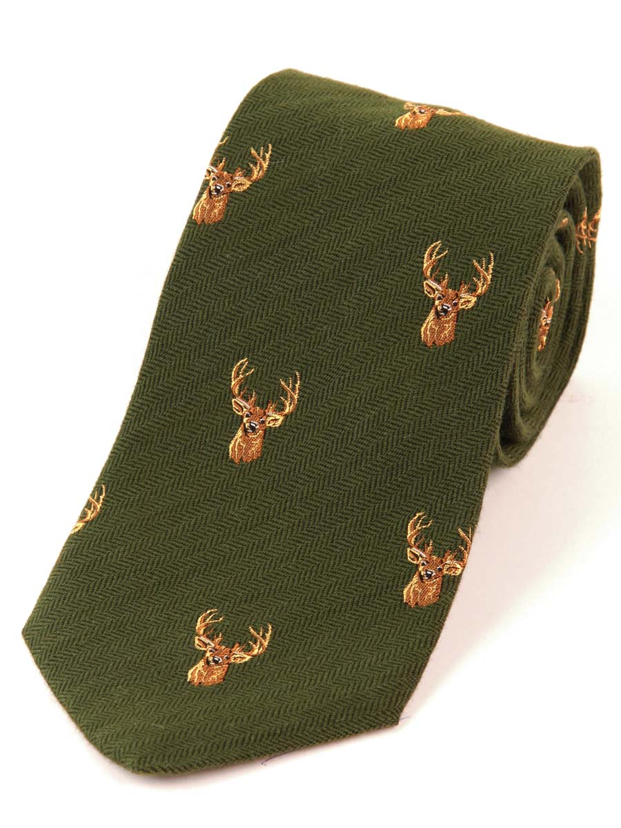 Atkinsons Stag Wool & Silk Woven Tie - Green