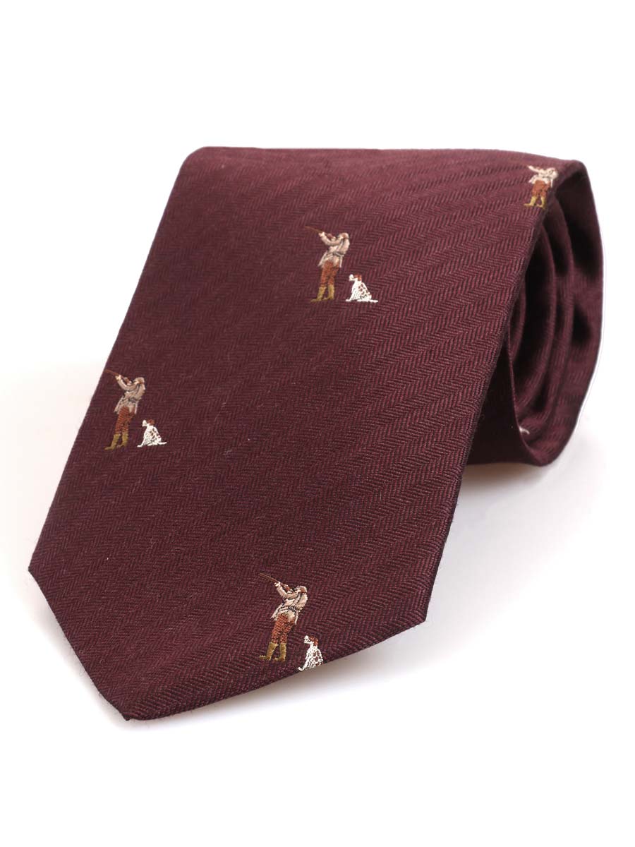 Atkinsons 'Man with Dog' Wool & Silk Woven Shooting Tie, Burgundy