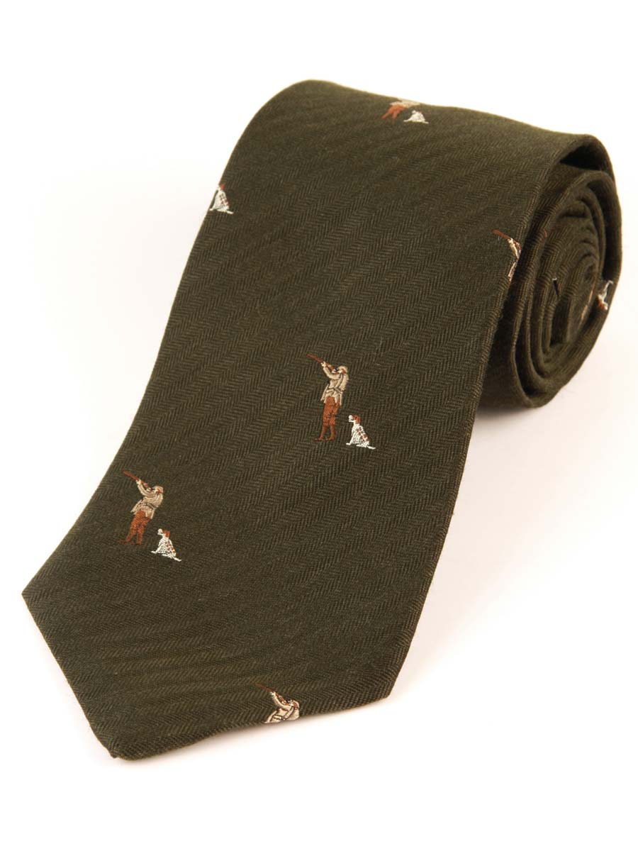 Atkinsons Man with Dog Wool & Silk Woven Shooting Tie, Green