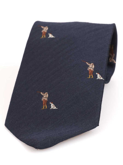 Atkinsons 'Man with Dog' Wool & Silk Woven Shooting Tie, Navy