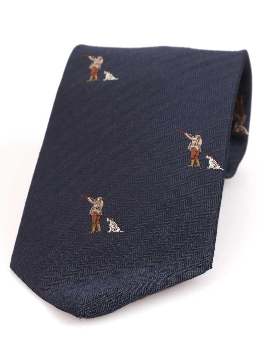 Atkinsons 'Man with Dog' Wool & Silk Woven Shooting Tie, Navy