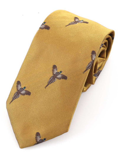 Atkinsons Woven Silk Shooting Tie, Soaring Pheasant, Mustard