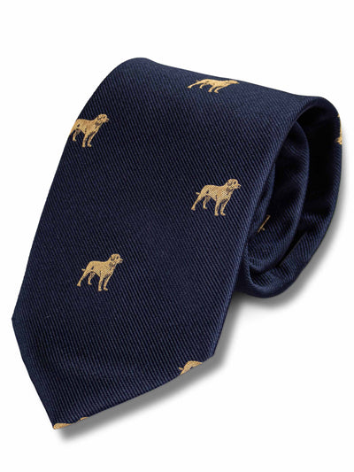 Navy Woven Silk Tie with Labrador Pattern