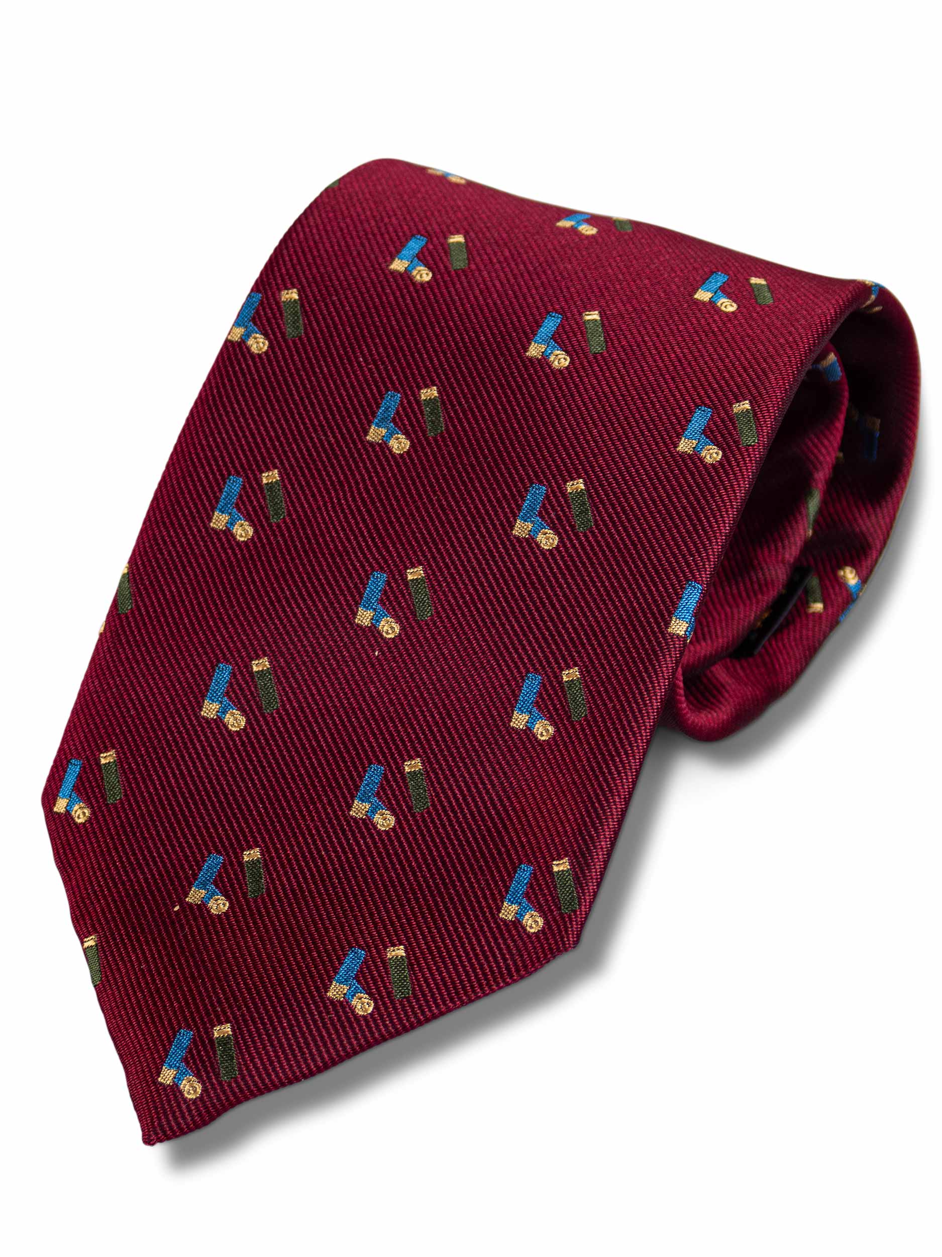 Woven Silk Shooting Tie, Wine Background with Cartridge Pattern