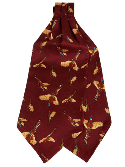 Atkinsons 'Flying Pheasants' Silk Cravat - Wine