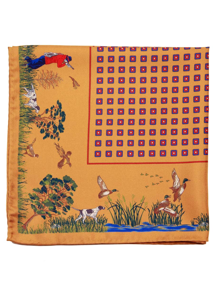 Shooting Scene Silk Pocket Square - Burnt Gold