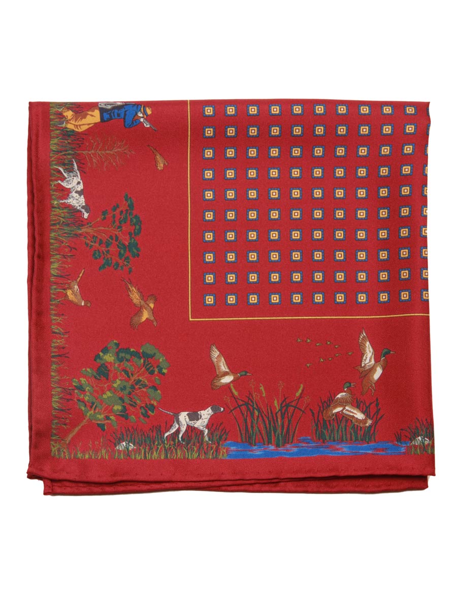 Shooting Scene Silk Pocket Square - Wine