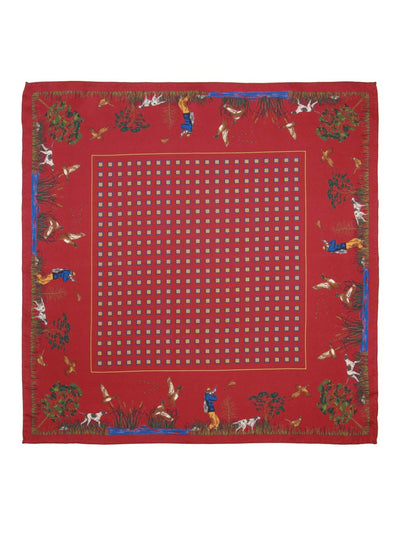 Shooting Scene Silk Pocket Square - Wine