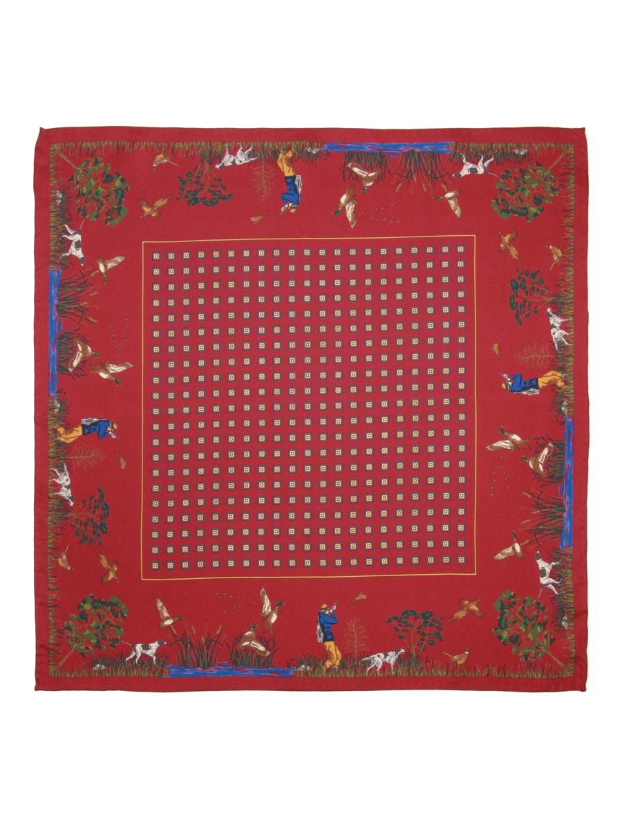 Shooting Scene Silk Pocket Square - Wine