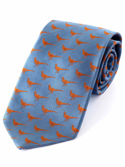 Atkinsons Pheasant Two Tone Woven Silk Tie, Blue and Burnt Orange