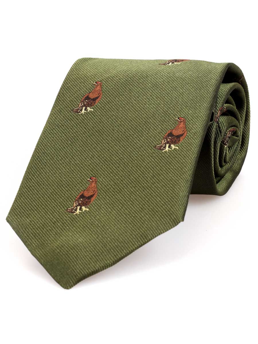 Atkinsons 'Standing Grouse' Woven Silk Tie, Green