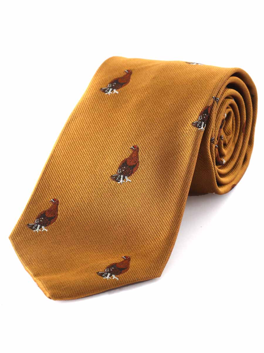 Atkinsons 'Standing Grouse' Woven Silk Shooting Tie, Gold