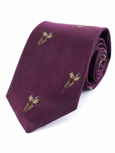 Atkinsons Soaring Pheasant Woven Silk Tie, Bilberry