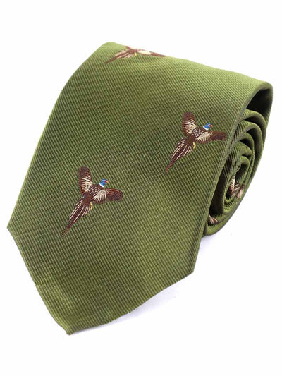 Atkinsons Soaring Pheasant Woven Silk Tie, Green