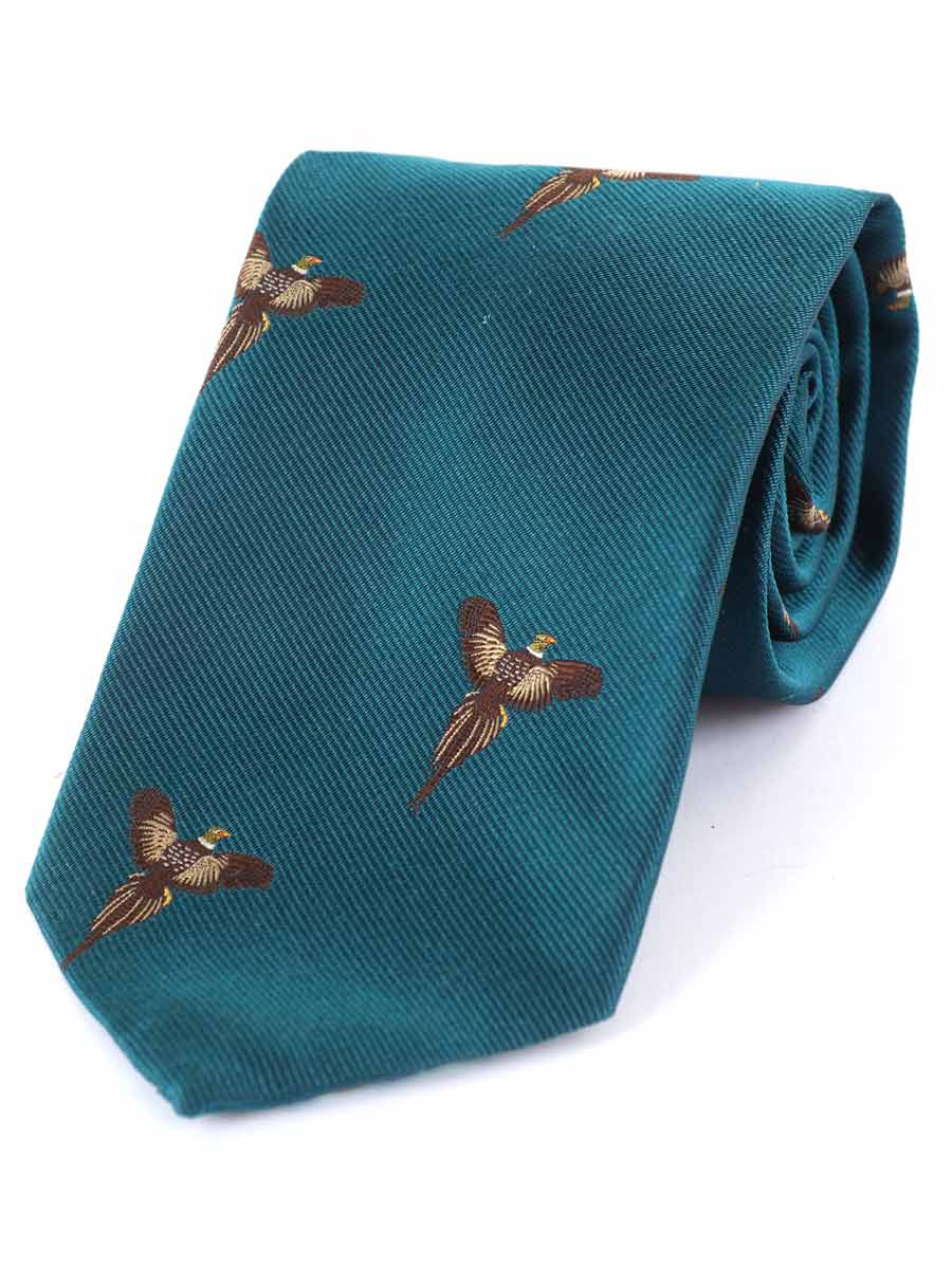 Atkinsons Soaring Pheasant Woven Silk Tie, Teal