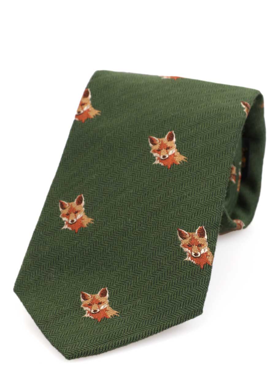 Atkinsons ' Fox' Wool & Silk Woven Hunting Tie, Green