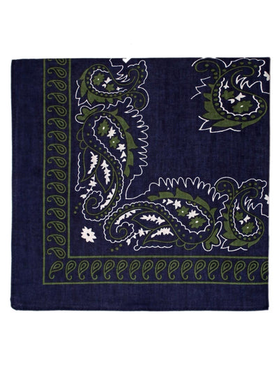 Extra Large Traditional Handkerchiefs with Paisley Print-Paisley Navy with Green
