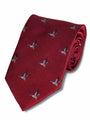Woven Silk Shooting Tie, Dark Red Background with Flying Duck Detail