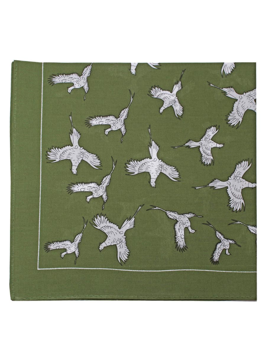 Large Cotton Handkerchiefs with Pheasant Print, Olive