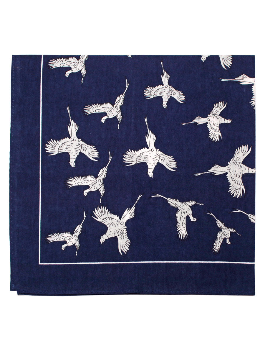 Large Cotton Handkerchiefs with Pheasant Print, Navy