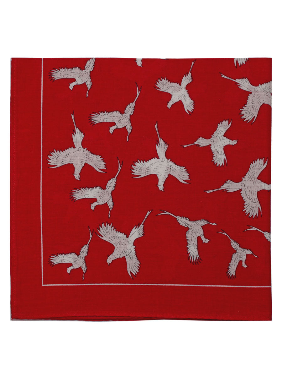Large Cotton Handkerchiefs with Pheasant Print, Scarlet