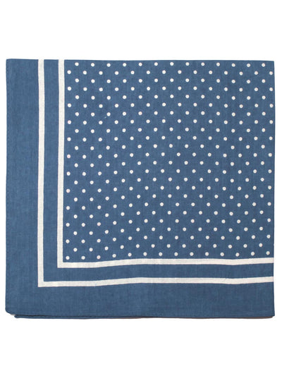 Extra Large Traditional Cotton Spotted Handkerchiefs, Denim Blue with White Spots