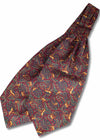 Pure silk cravat, in burgundy ground with paisley and pheasant pattern