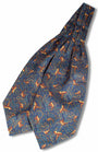 Pure silk cravat, in navy ground with paisley and pheasant pattern