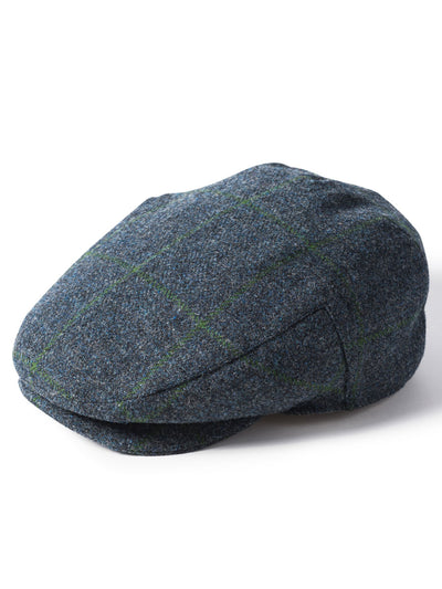 Failsworth Waterproof Classic Tweed Cap, Blue Green Windowpane Tweed