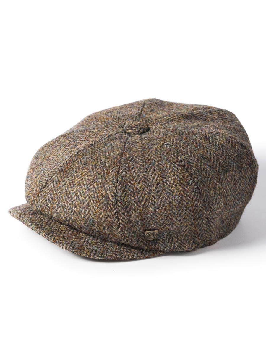 Failsworth Carloway Harris Tweed Baker Boy Cap, Brown Herringbone