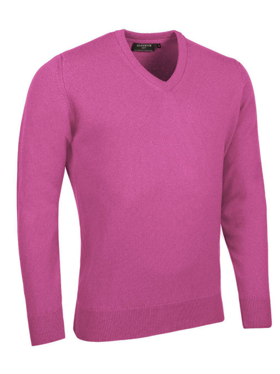 Glenmuir 1891 Lomond V Neck Lambswool Sweater, Hot Pink