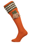Burnt Orange knitted shooting socks with Khaki & Linen pattern in the turnover top