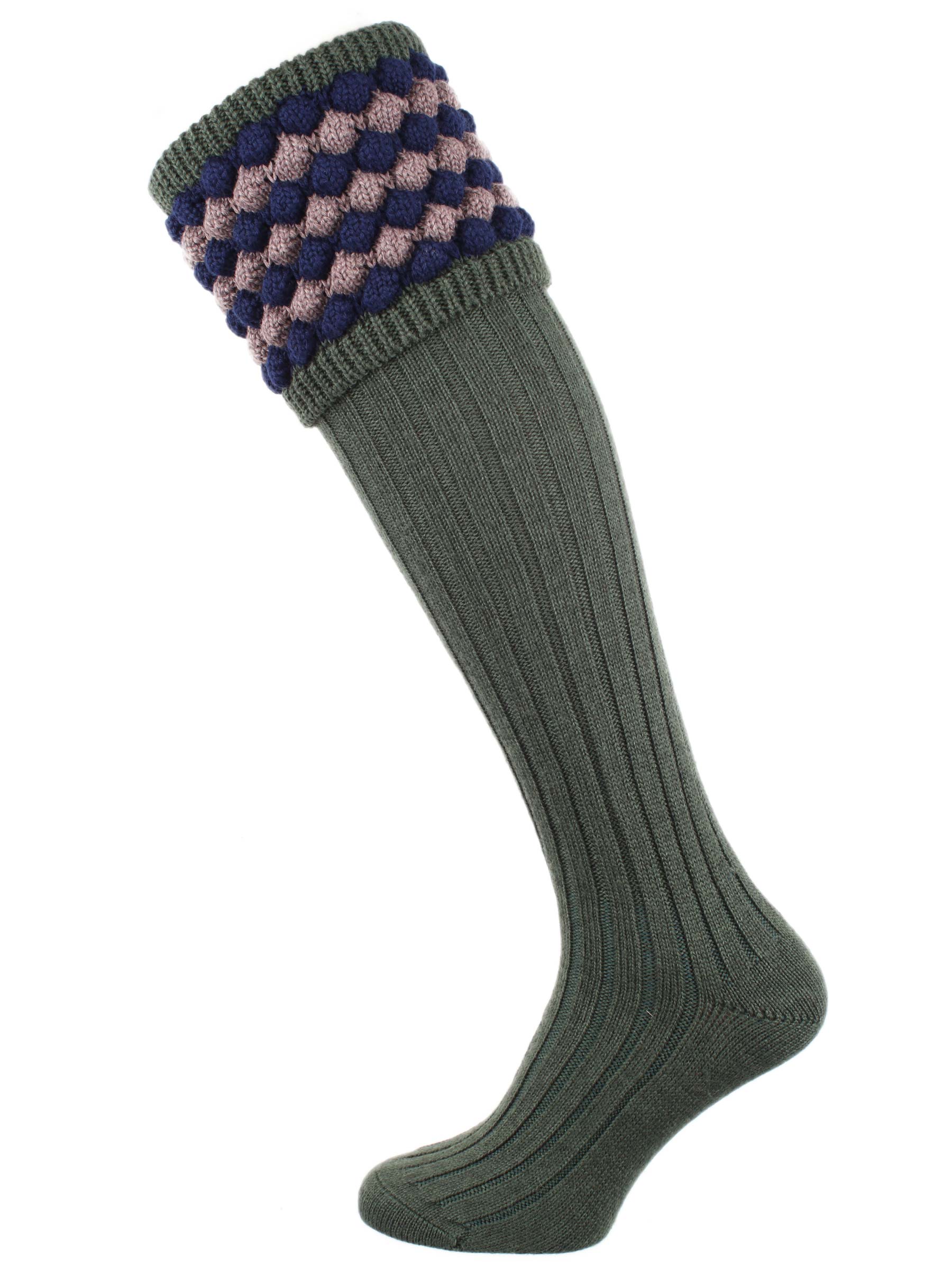 The Angus Shooting Sock, Spruce with Navy & Bison