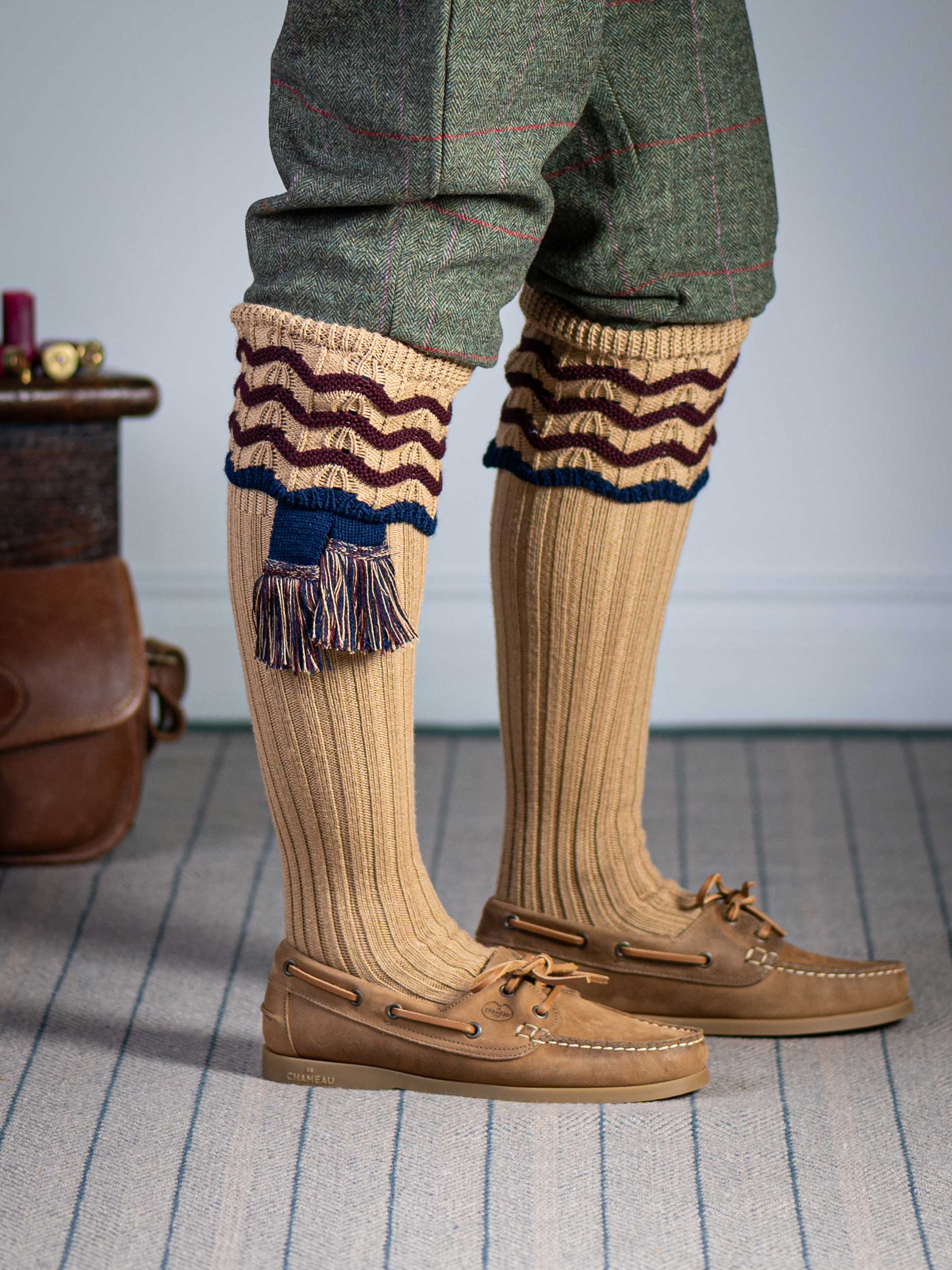 The Lady Grafton Shooting Sock with Garter, Toasted Almond