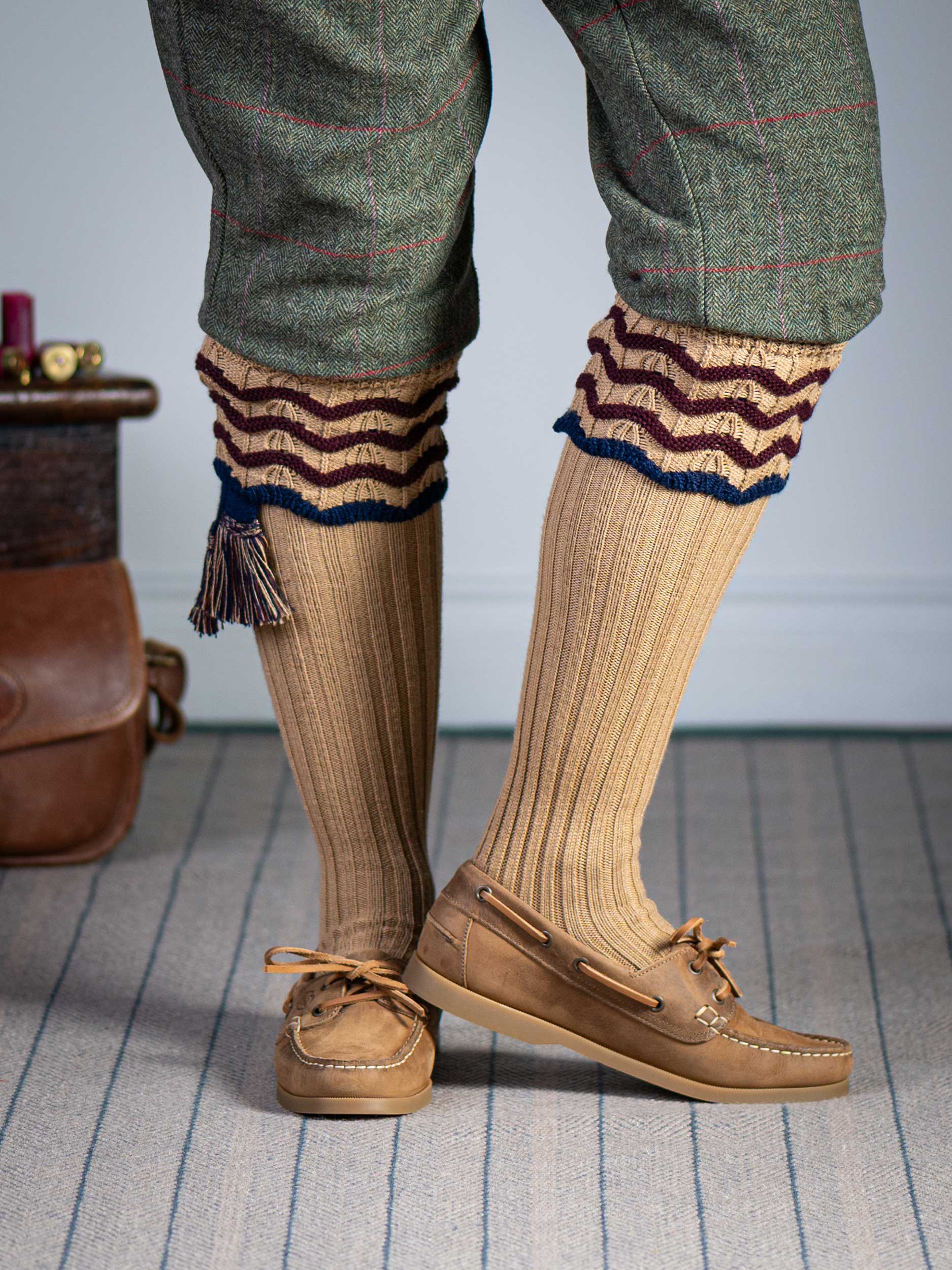 The Lady Grafton Shooting Sock with Garter, Toasted Almond