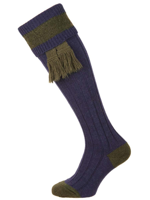 The Byron Wool Shooting Sock, Sapphire & Olive