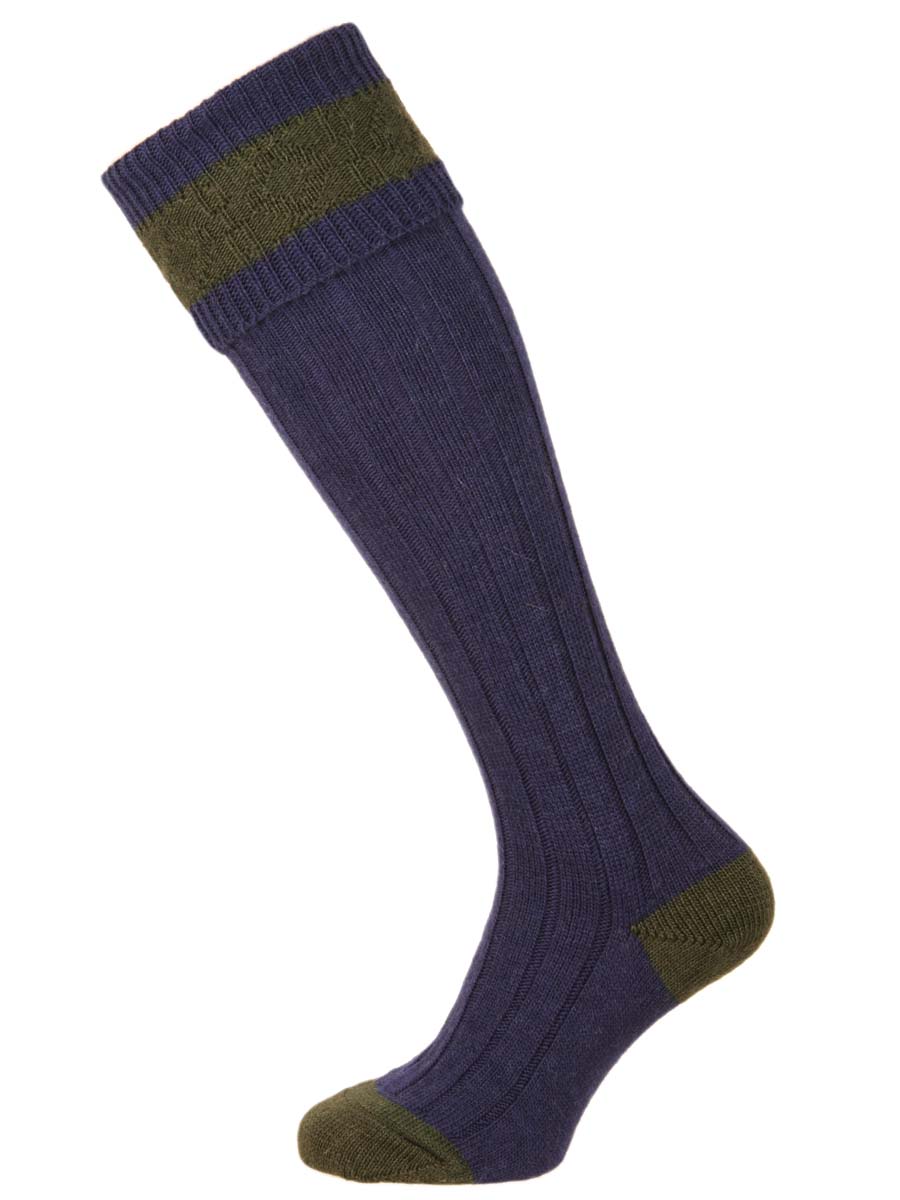 The Byron Wool Shooting Sock, Sapphire & Olive