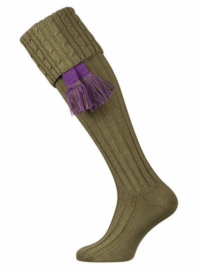 Fern Green shooting sock with optional orchid and fern garter tie