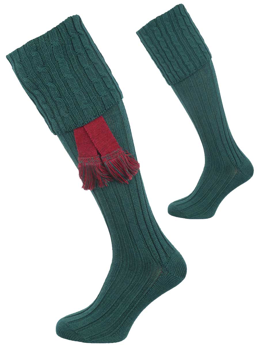 The Harris Cable Shooting Sock, Forest Green