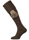 Brown knitted shooting socks with optional contrasting garter