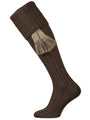 Brown knitted shooting socks with optional contrasting garter