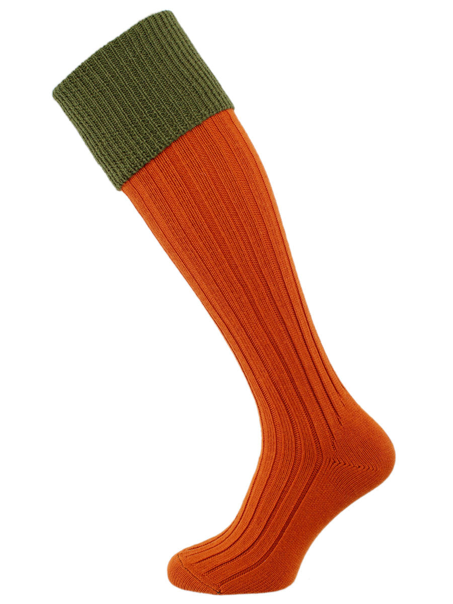 The Lomond Merino Wool Shooting Sock, Burnt Orange & Khaki