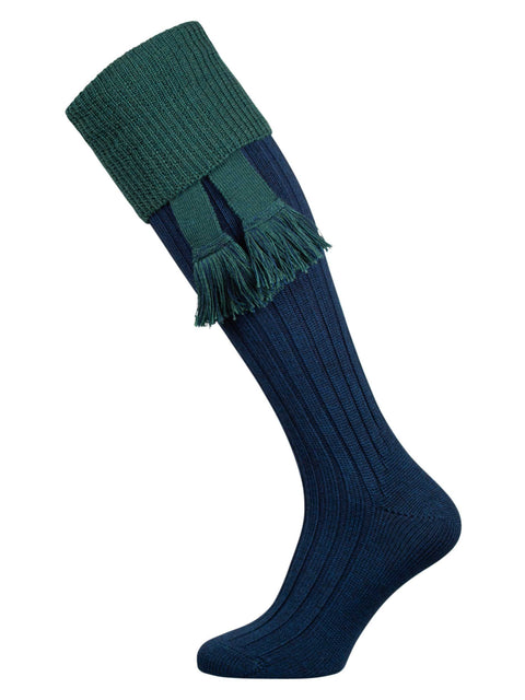 The Lomond Merino Wool Blend Contrast Top Shooting Sock, Indigo & Forest